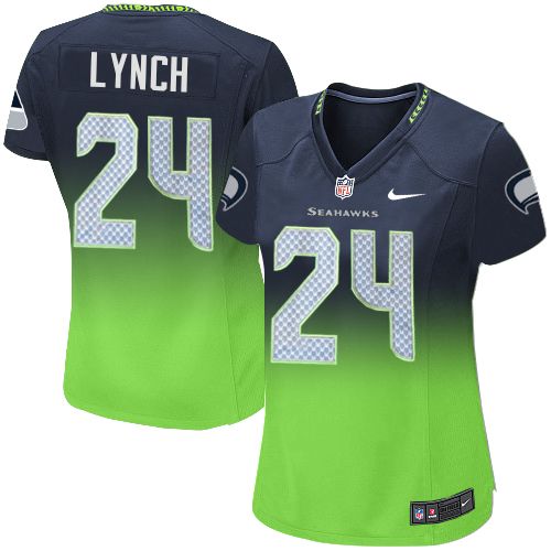 Women's Limited Marshawn Lynch Nike Jersey Navy/Green - #24 Fadeaway NFL Seattle Seahawks